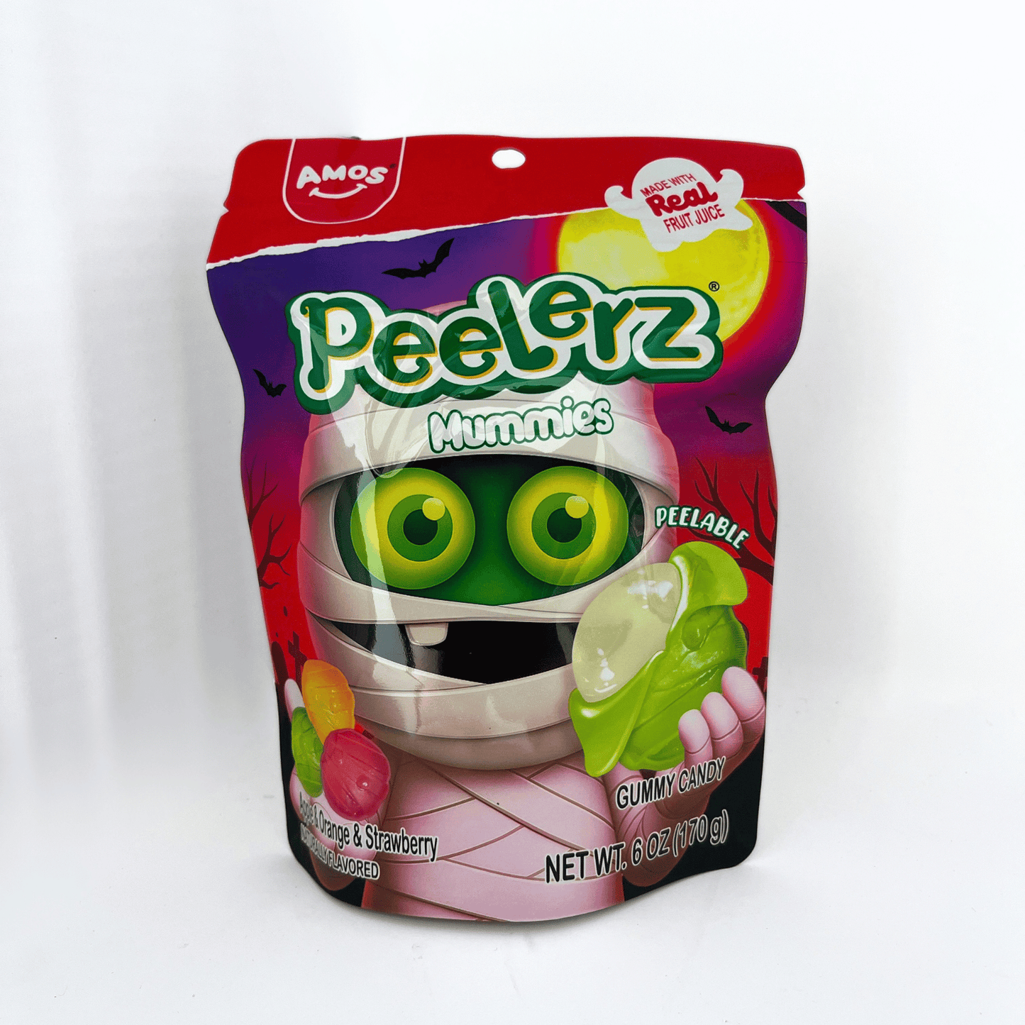 Amos Peelerz Mummies apple and strawberry peelable gummy candy for Halloween