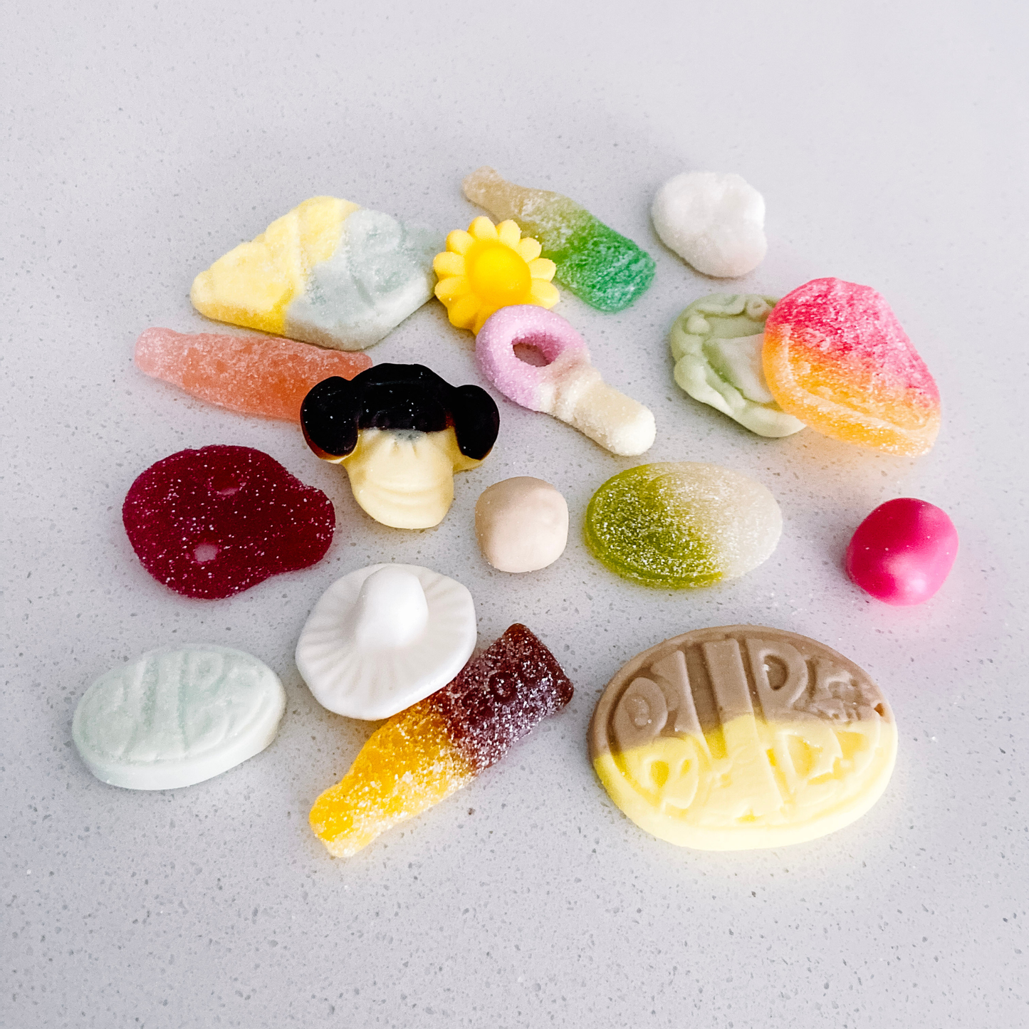 Assorted BUBS Swedish candy with gummy, sour and foam candy varieties
