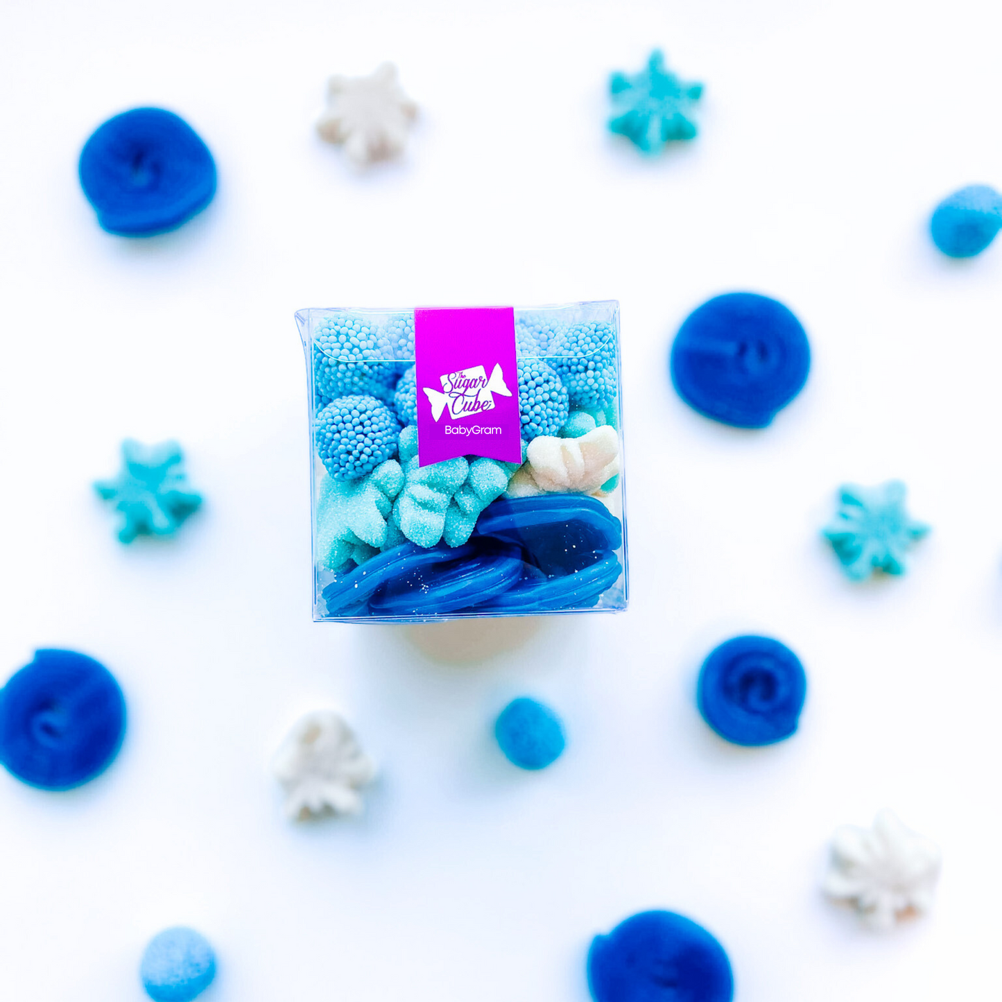 Baby Christmas CandyGram filled with a frosty blue and white Winter Wonderland holiday candy mix