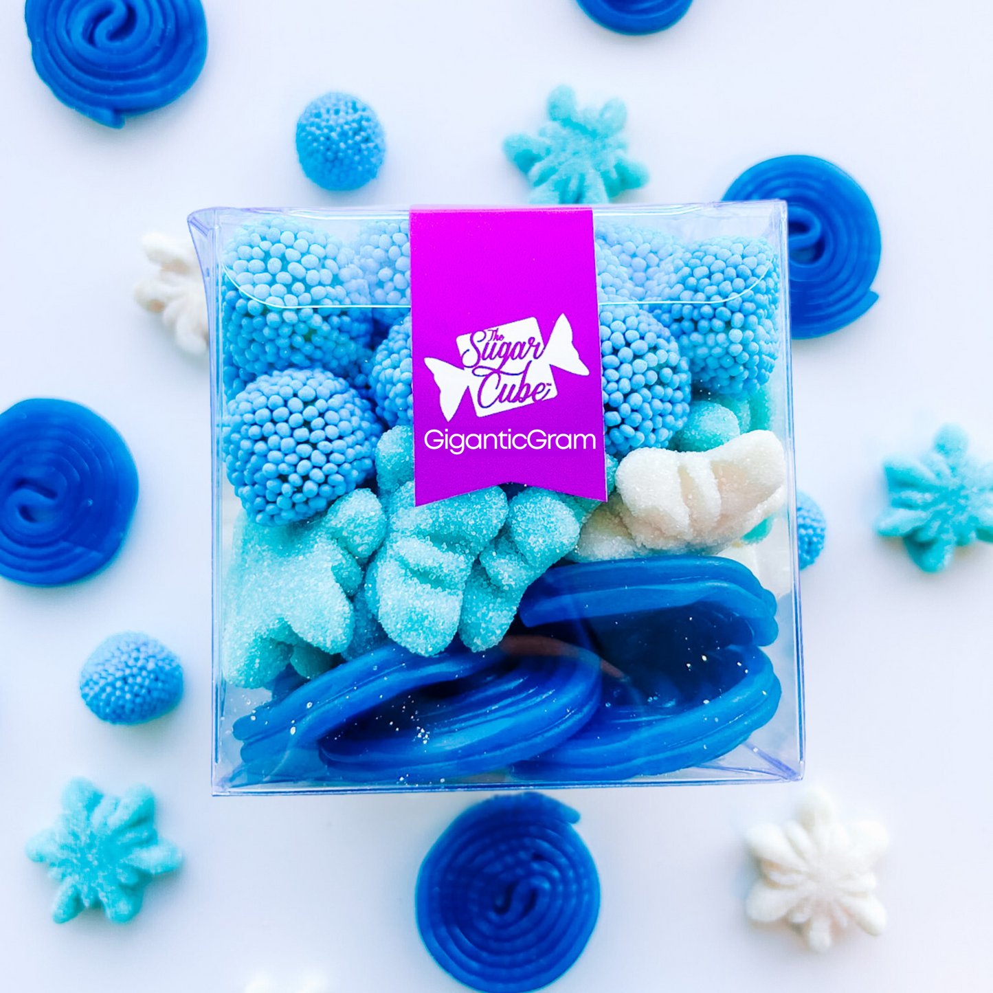 Gigantic Christmas CandyGram filled with approximately 1kg of blue and white Winter Wonderland holiday candy