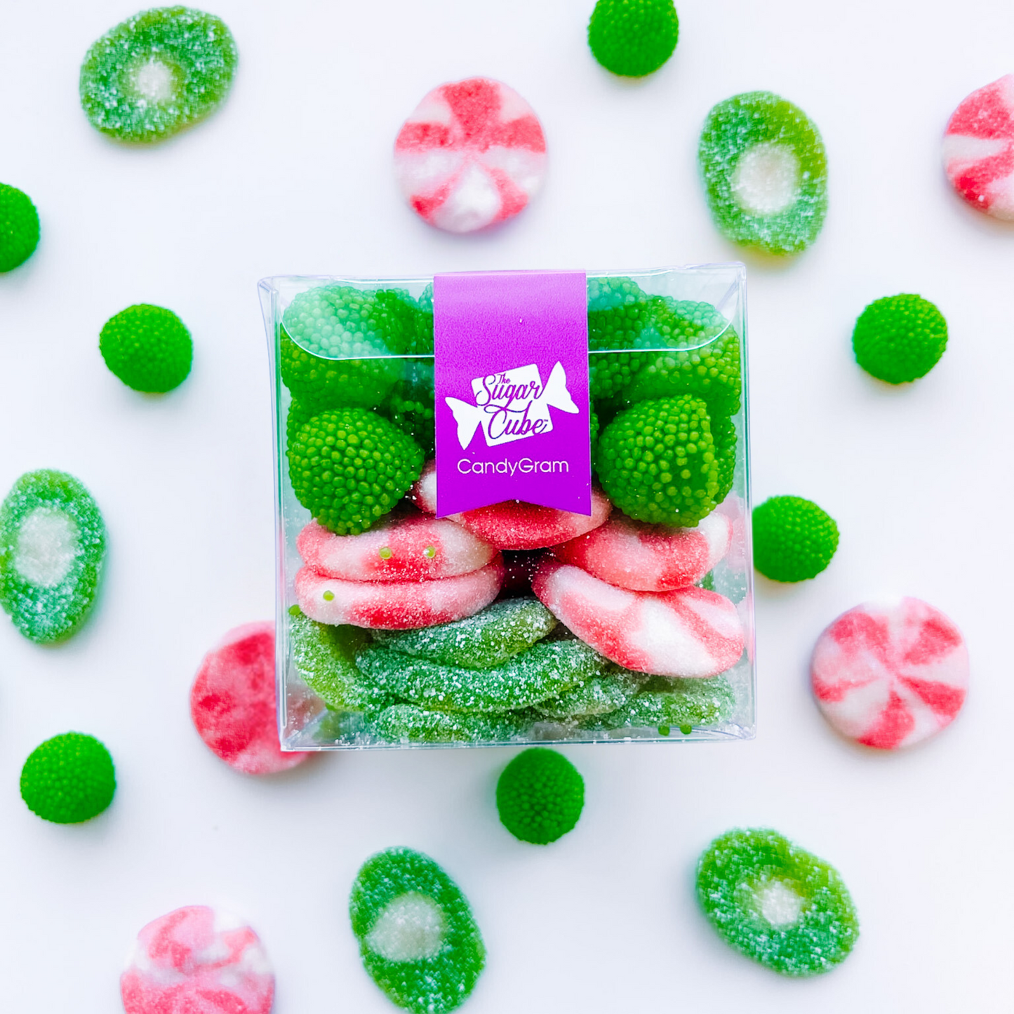 Regular Christmas CandyGram featuring the Merry and Bright mix of playful pink and green festive candy