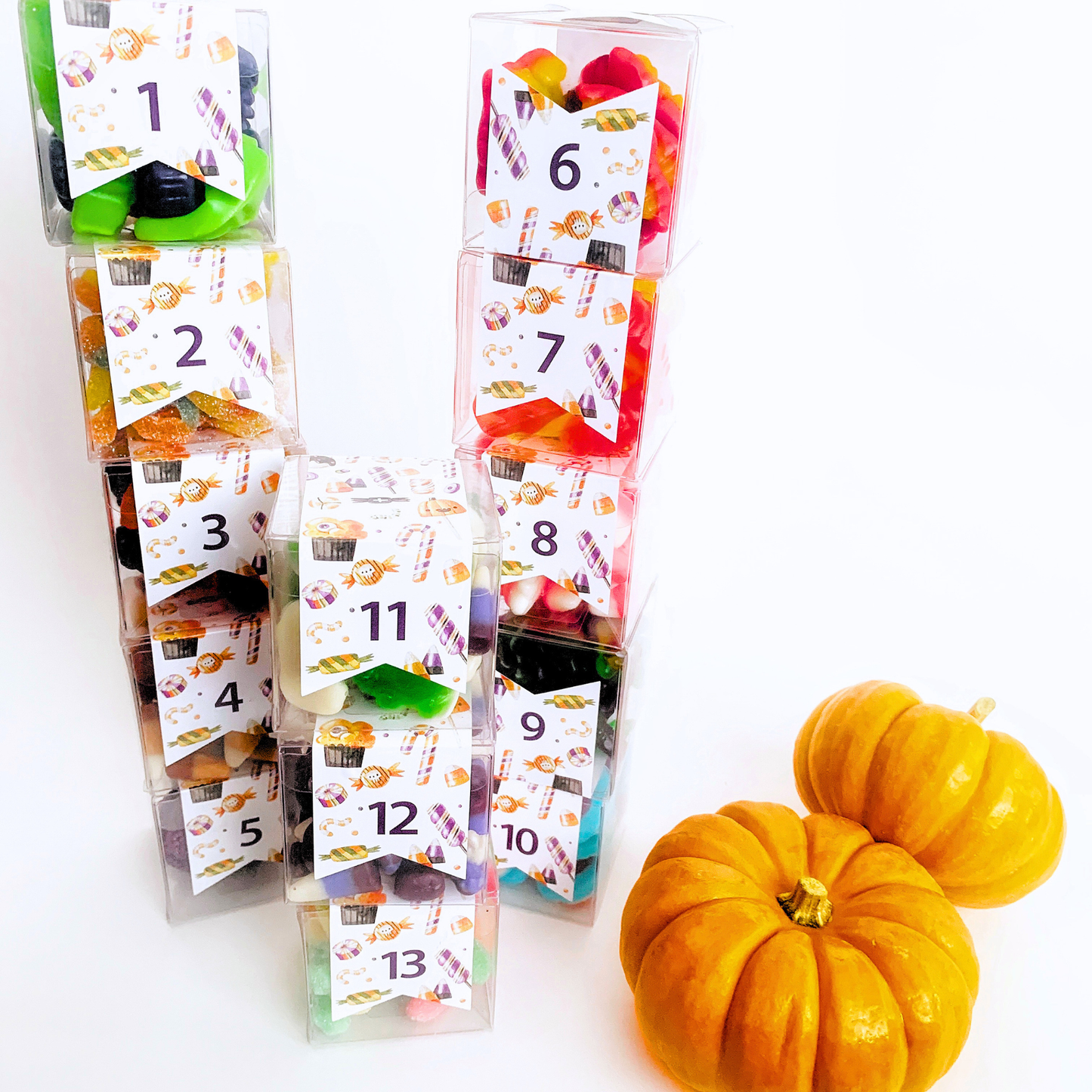 13-day Halloween candy countdown calendar displayed with pumpkins