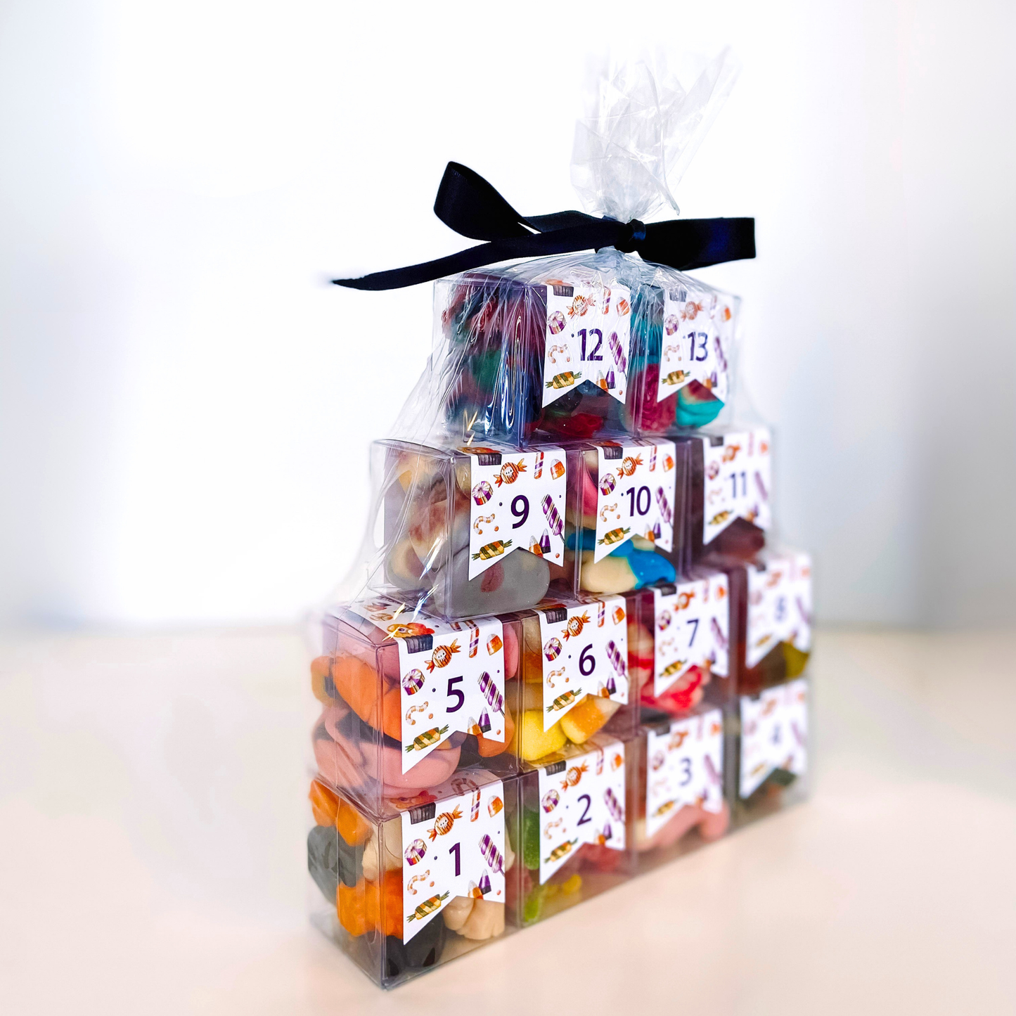 Side view of the 13 Fright Nights Halloween candy countdown calendar