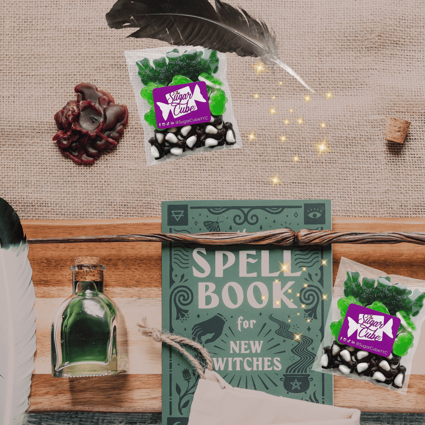 Slytherin Hogwarts House Candy Bag filled with green, black and white candy