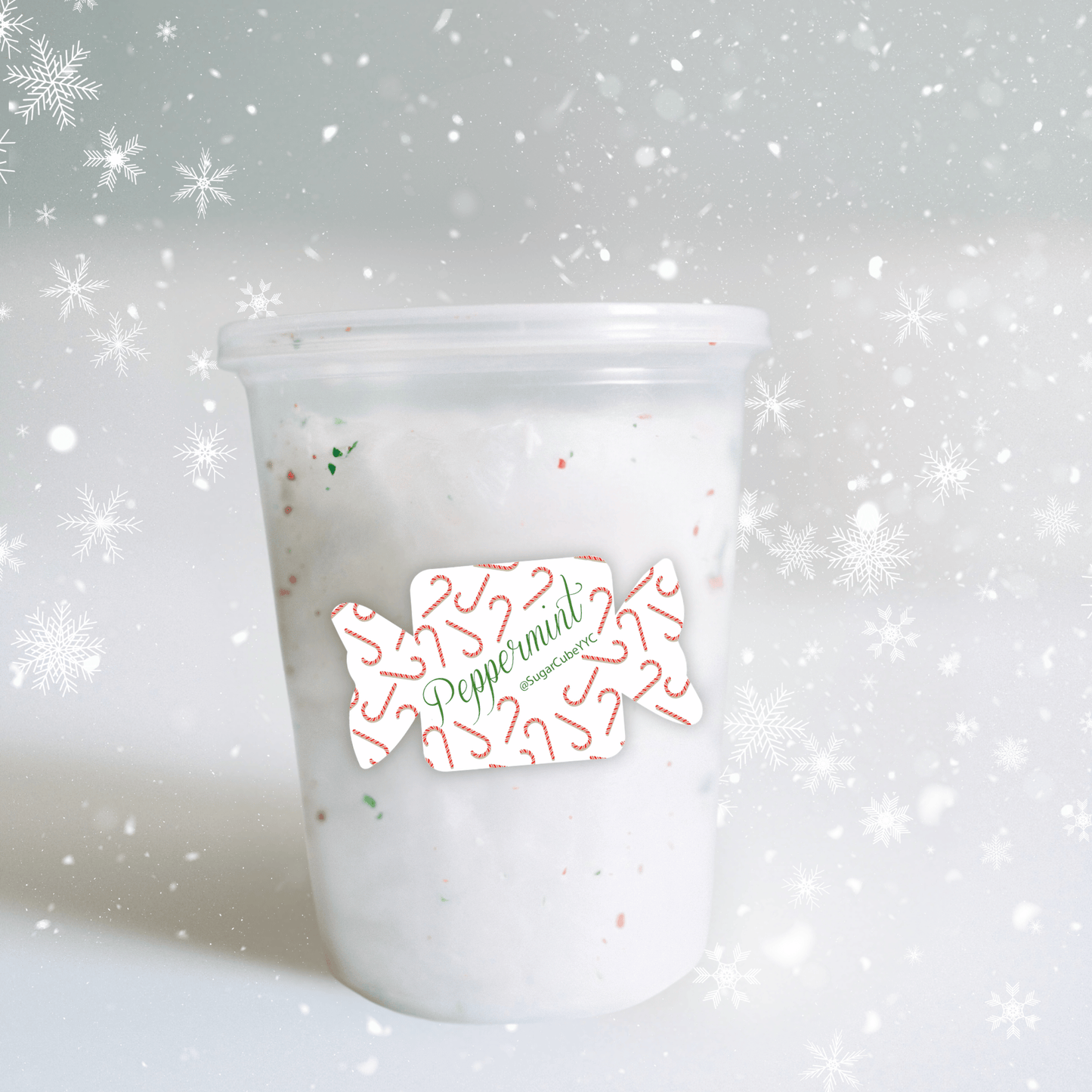 Peppermint Winter Cotton Candy tub with classic candy cane flavour for a festive Christmas and holiday treat
