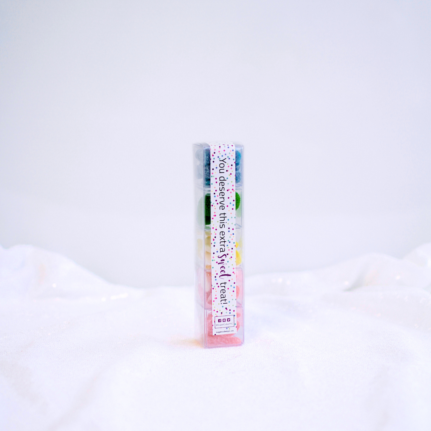 Small holiday Sweet Stack featuring five colourful layers of festive Christmas candy