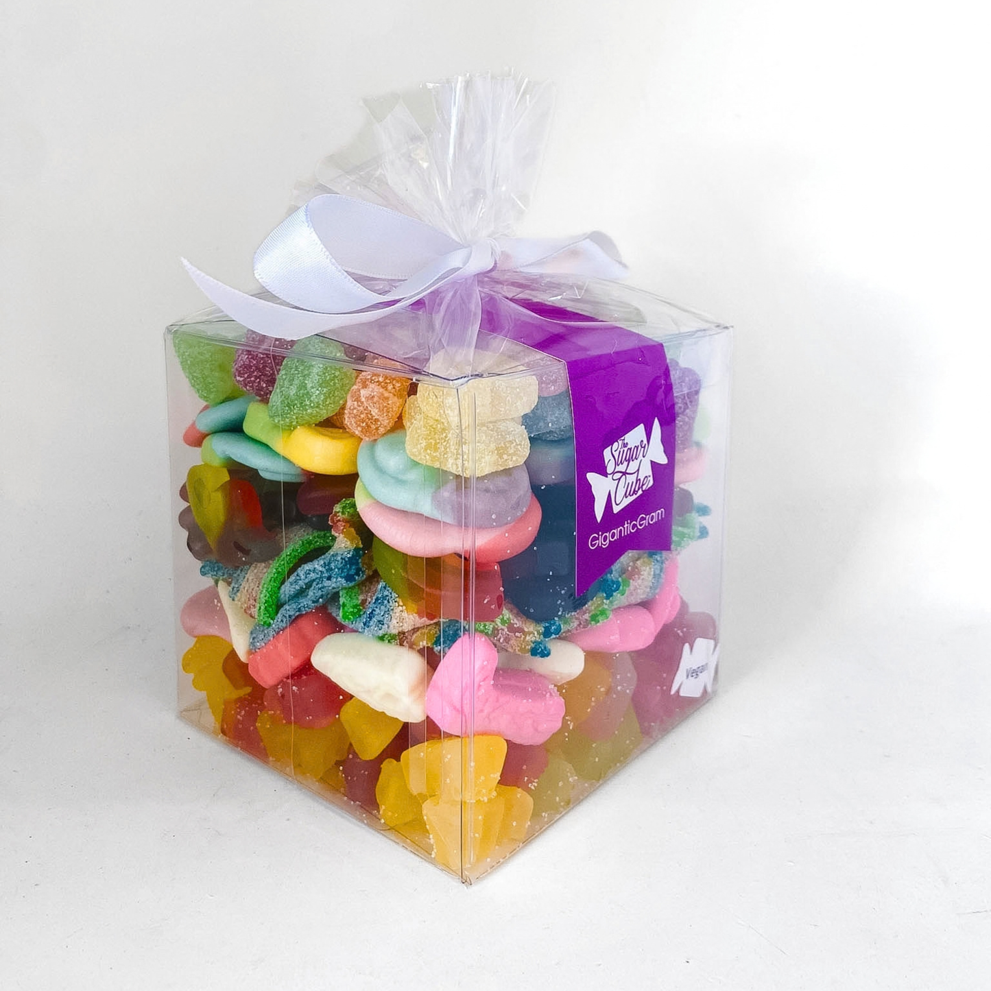 Vegan candy gift filled with assorted gummies in a Gigantic CandyGram from The Sugar Cube.